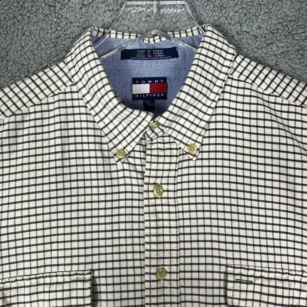 Tommy Hilfiger Mens X-Large Long Sleeve Shirt Blue Plaid Gingham Button Down XL - Picture 7 of 8